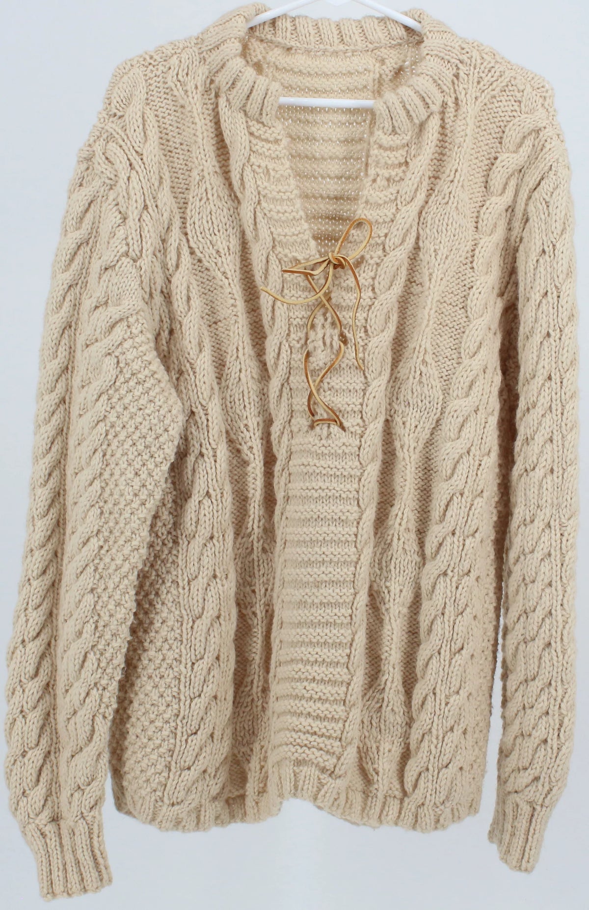 Beige Sweater with Leather Tie