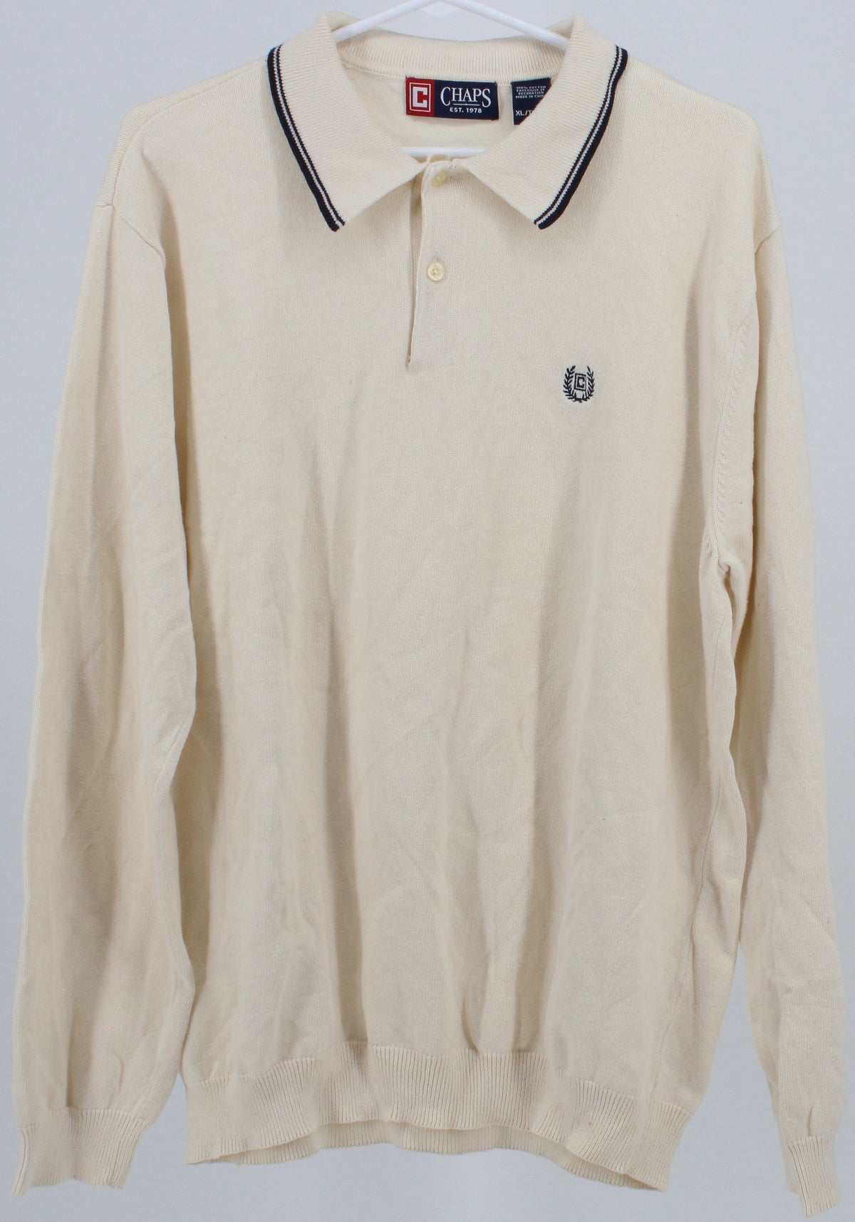 Chaps Off White Long Sleeve Golf Shirt