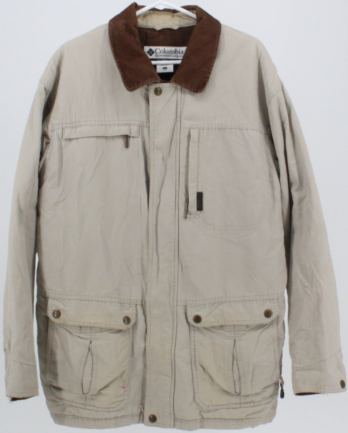 Columbia Men's Beige Insulated Jacket With Brown Corduroy Collar