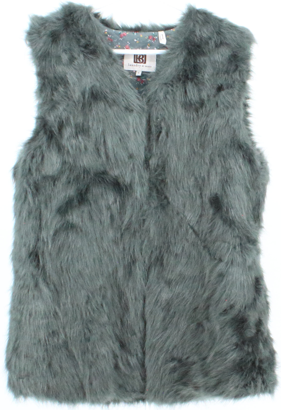 Laundry by Design Green Faux Fur Vest With Print Lining