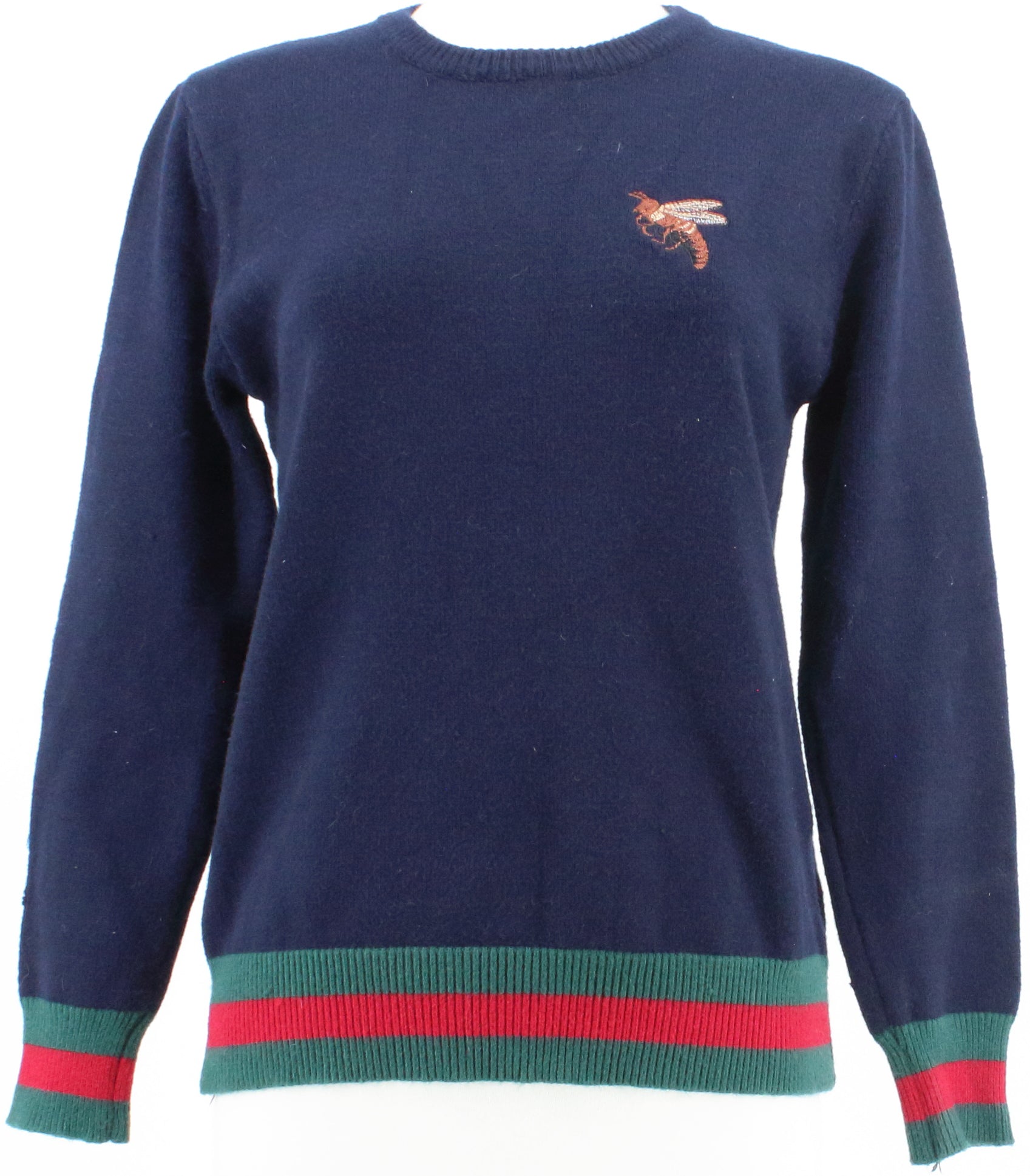 Shop Gucci Navy Blue Bee Embroidered Sweater Thriftezee