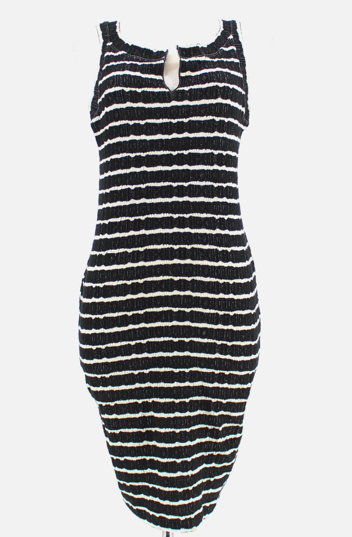 Max Studio-Round Neck Black Striped Dress