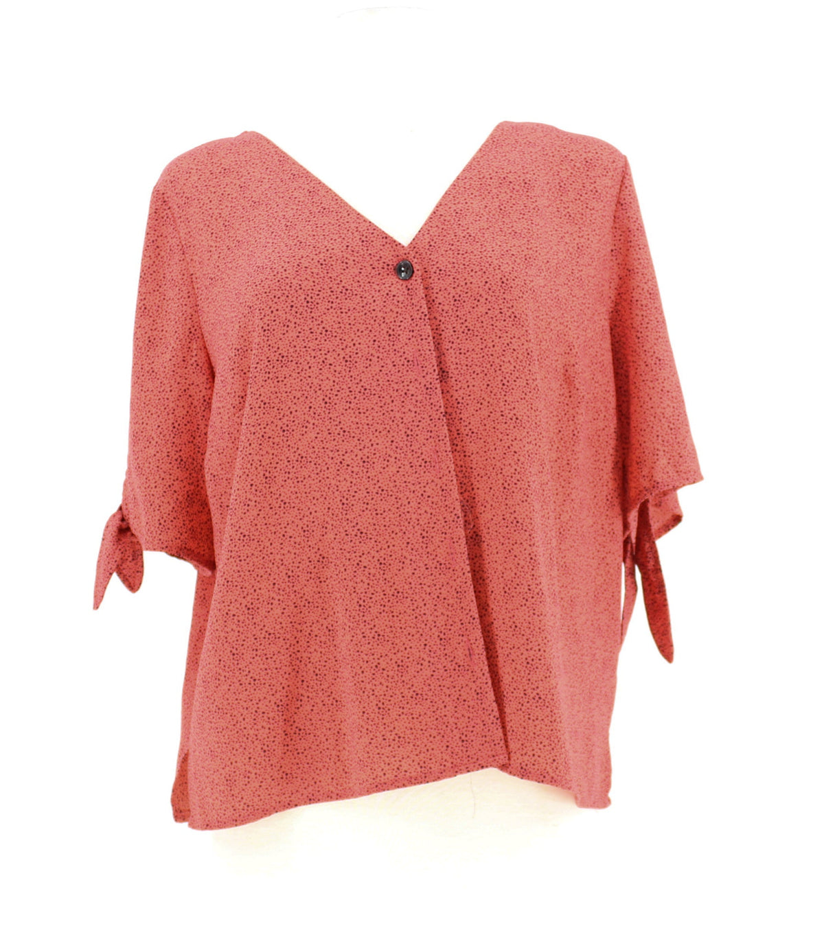 Apt.9 V-neck Pink Leopard Short Sleeved Blouse with Ties on Sleeves