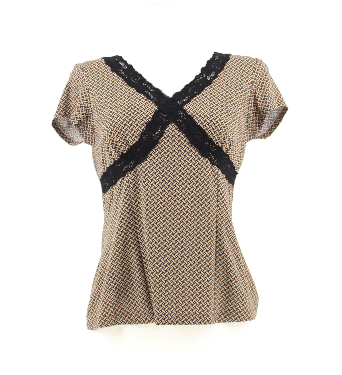 Brown V-neck Short Sleeved Top