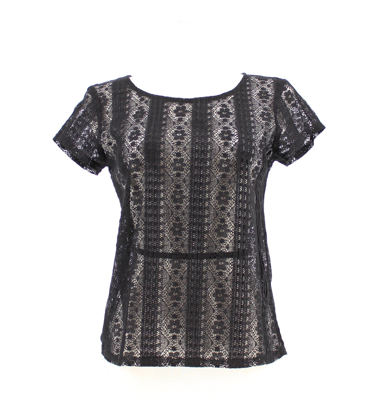 Loft Round Neck Short Sleeved Lace Blouse