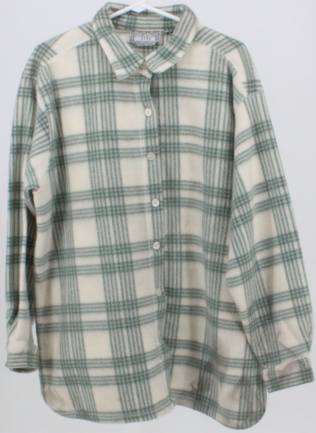 Justin Allen X T R A New York Cream and Green Plaid Fleece Shirt