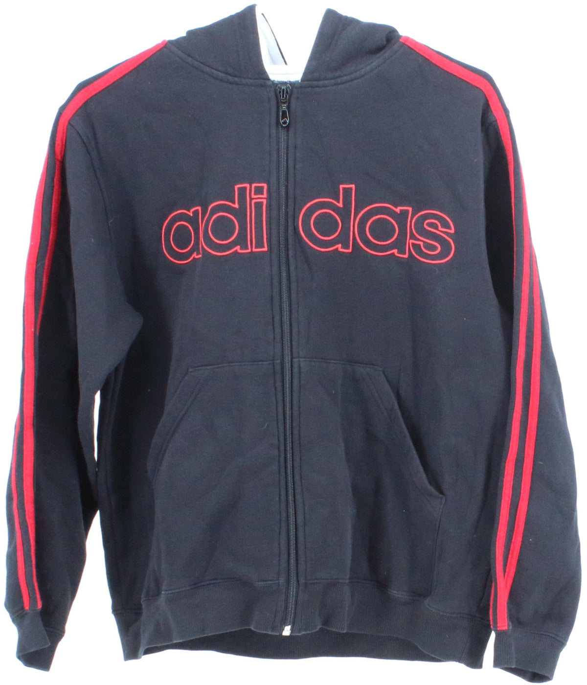 Adidas Black and Red Hooded Full Zip Sweatshirt