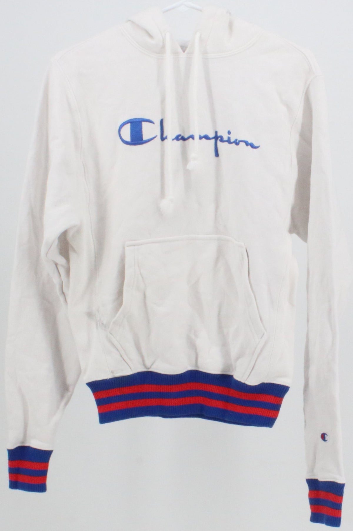 Champion Reverse Weave White Blue and Red Hooded Sweatshirt