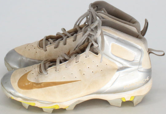 Nike Huarache Fastflex White Silver and Gold Baseball Cleats