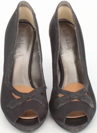 Load image into Gallery viewer, Kelly &amp; Kati Black Satin and Glitter Peep Toe High Heels
