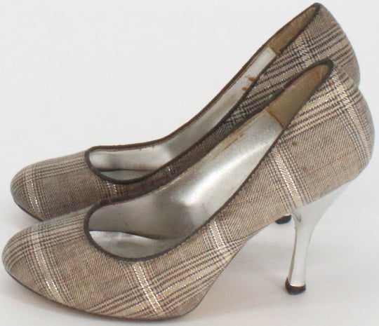 Miss Bisou Beige and Black Checkered Round Toe High-heeled Pump