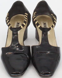 Load image into Gallery viewer, Jubilee Black Varnish High Heels With Gold Details
