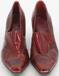 Load image into Gallery viewer, Franco Sarto Burgundy Croco Leather and Varnish High Heels
