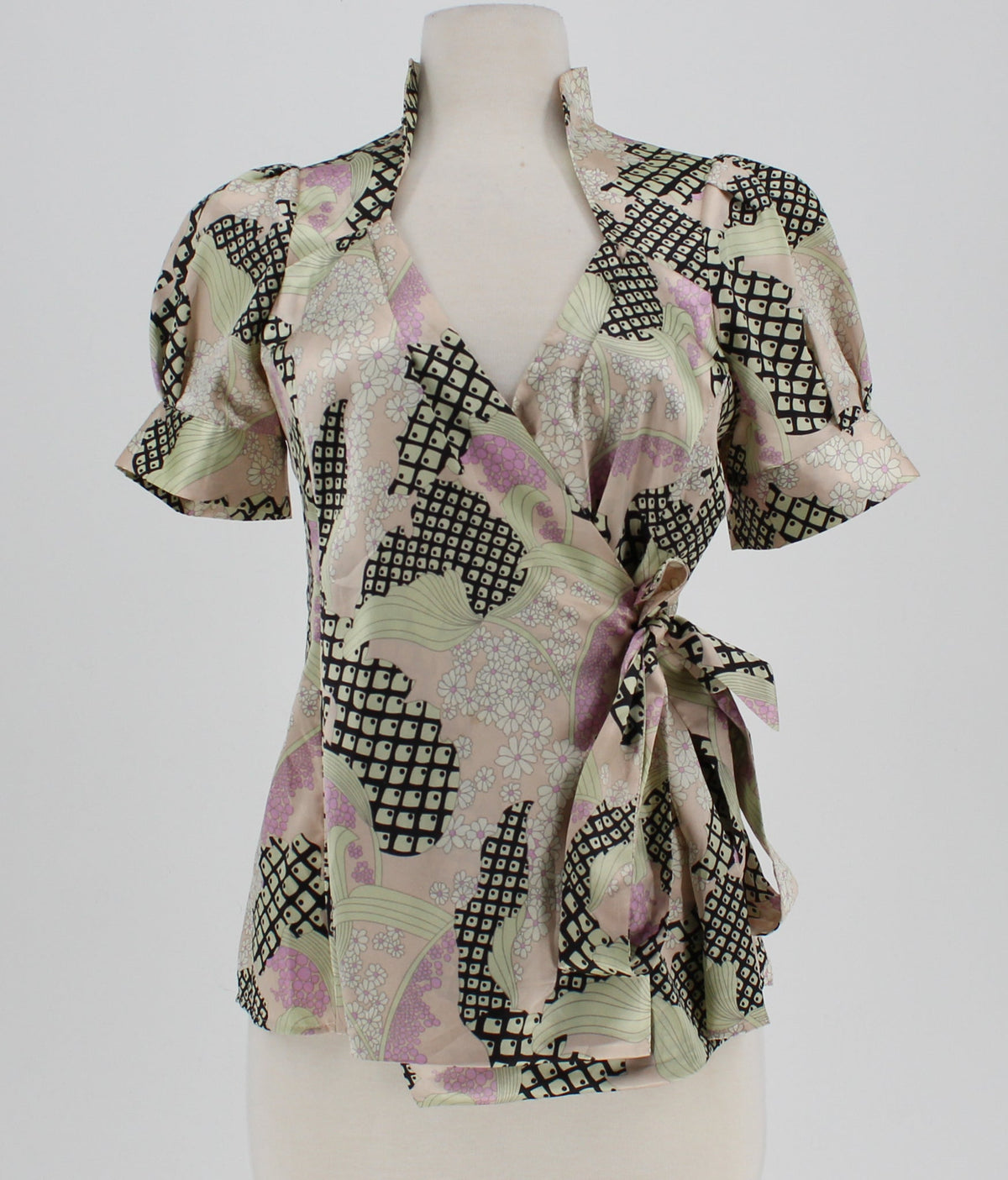 BCBGMAXAZRIA Multi Design Wrap Around Blouse with Tie