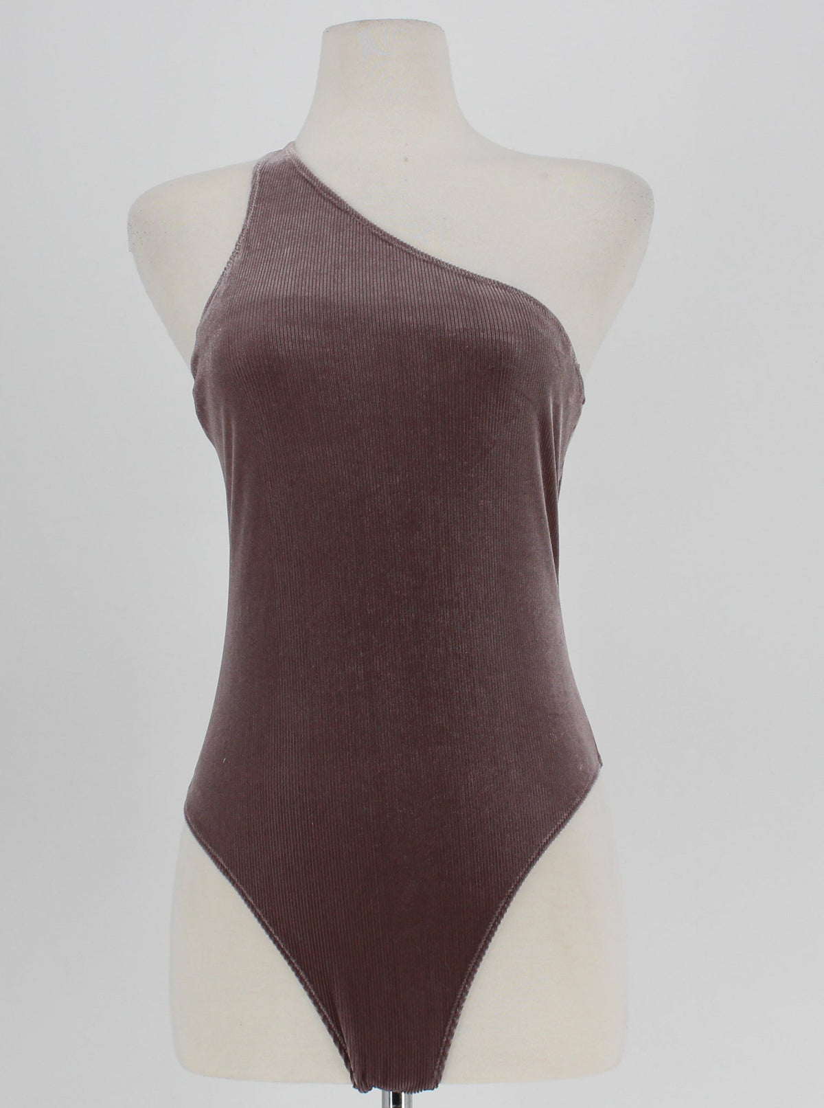 Out From Under- One Shoulder Velour Ribbed Body Suit