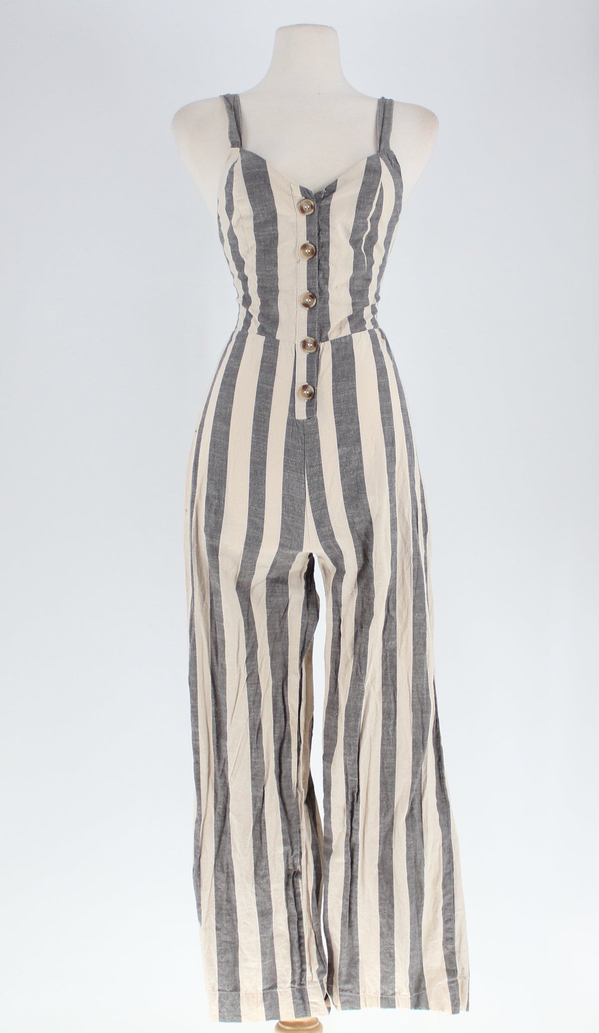 Japna Thick Striped Backless Jumpsuit with Buttons