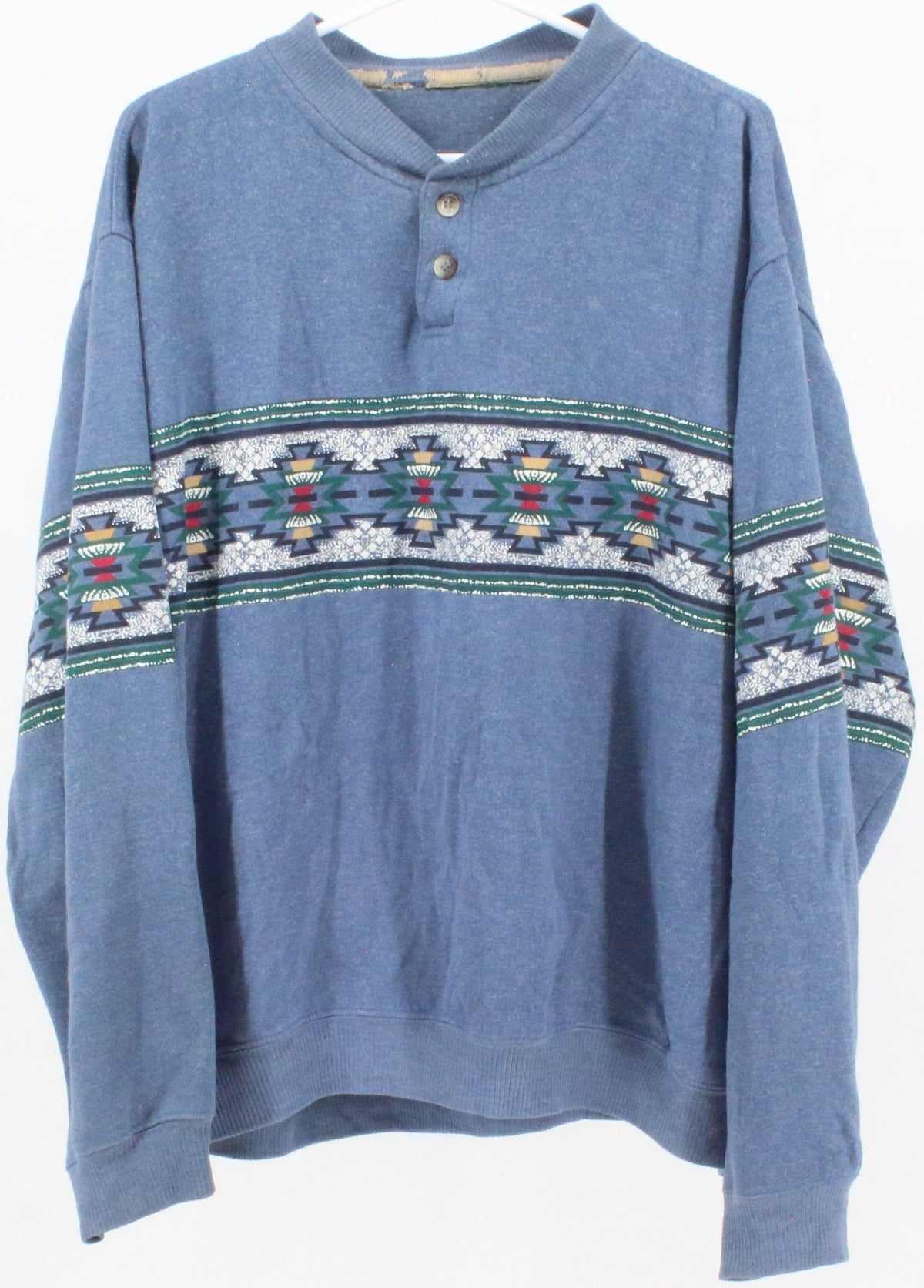 Blue Silk Print Buttons Sweatshirt