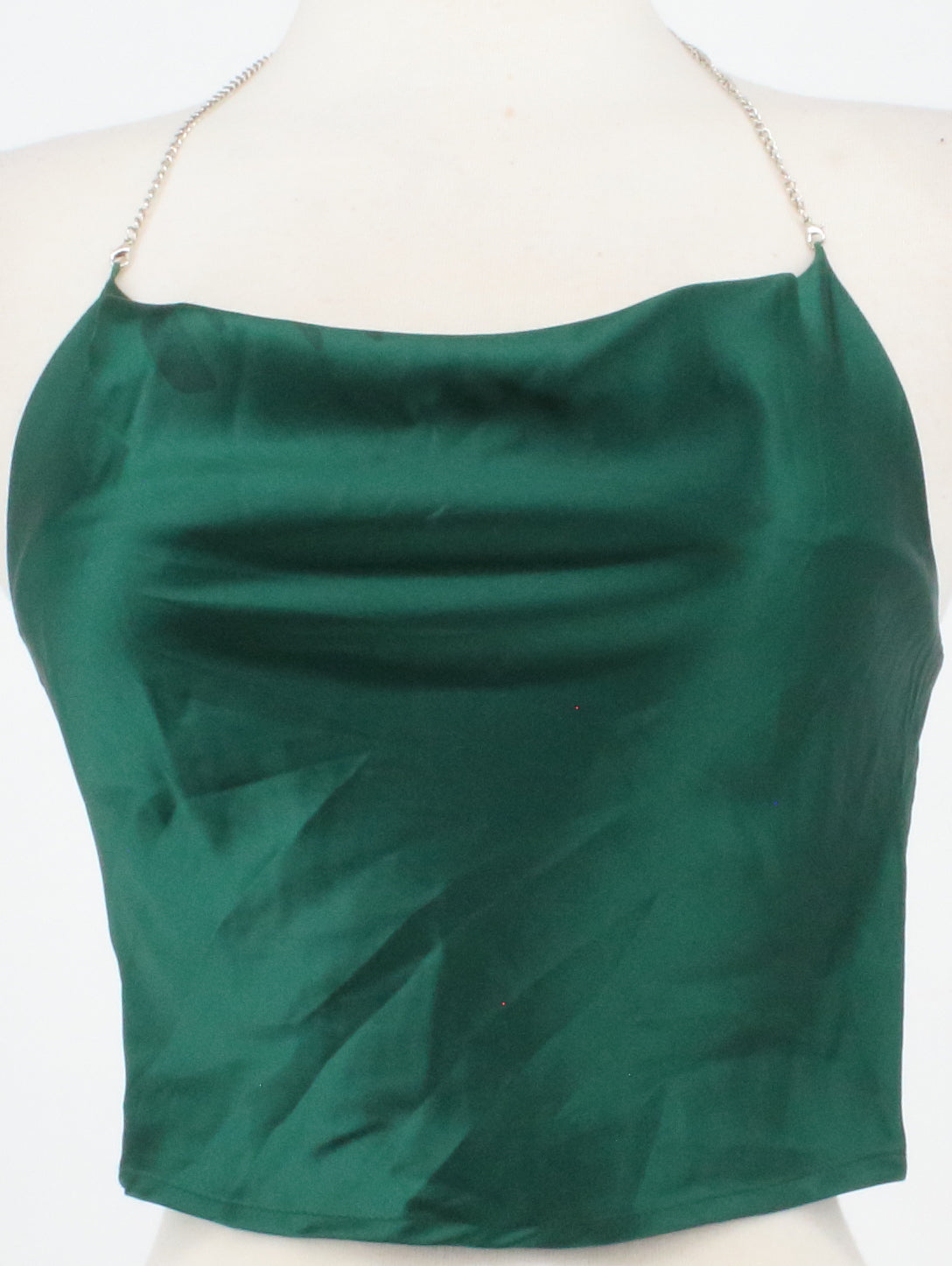 Shein Dark Green Satin Tank Top With Chain Strap