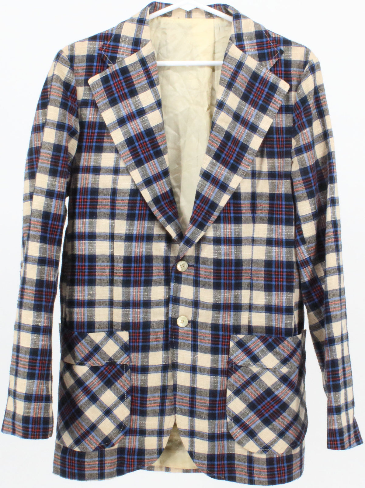 By Braten Beige and Blue Plaid Blazer