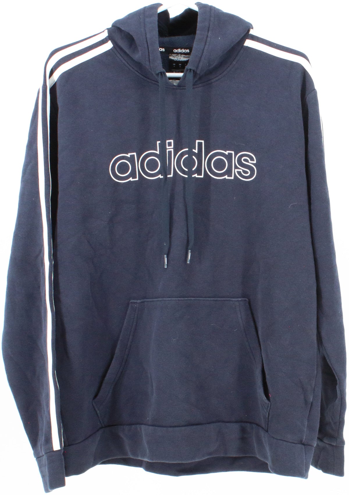 Adidas Navy Blue Hooded Sweatshirt With White Logo and Side Stripes