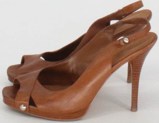 Nine West Brown Peep Toe Slingback Pumps