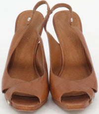 Load image into Gallery viewer, Nine West Brown Peep Toe Slingback Pumps

