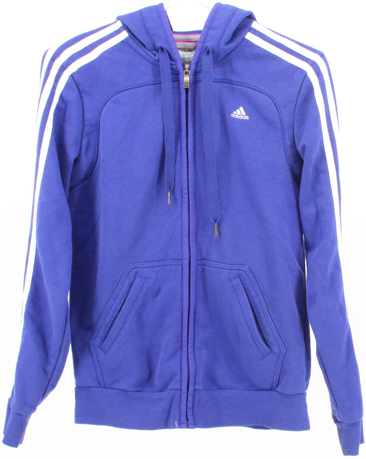 Adidas Blue With White Stripes Full Zip Hooded Sweatshirt