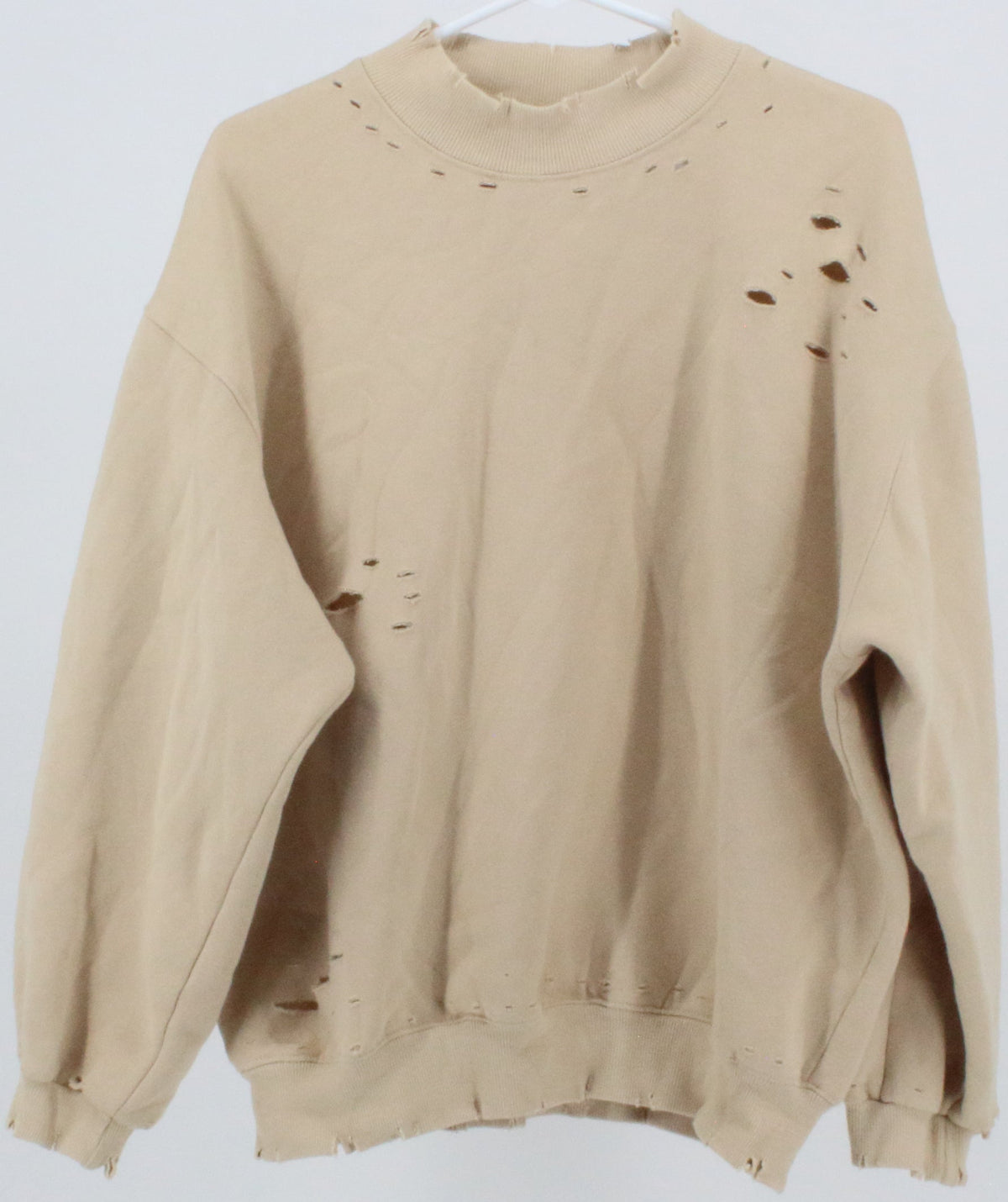 Honey Punch Beige Distressed Sweatshirt